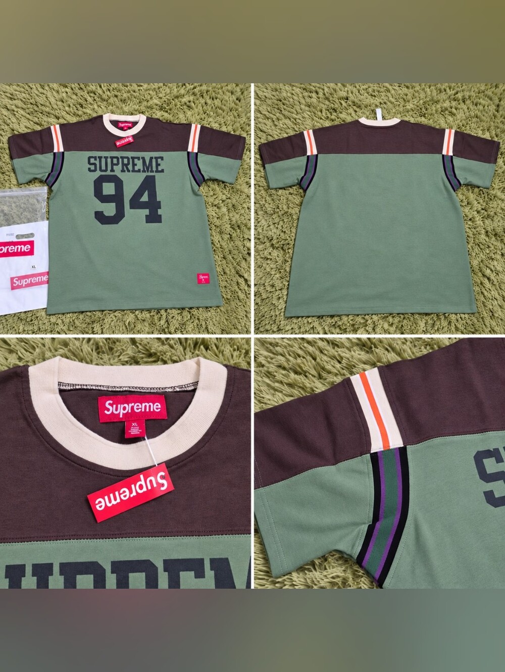 Supreme Split short-sleeve football top in the green and brown colorway.XL